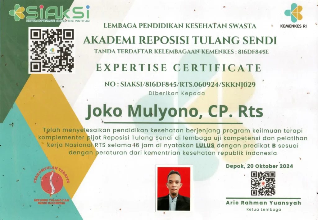 SKKNI Pijat Reposisi Tulang Sendi
