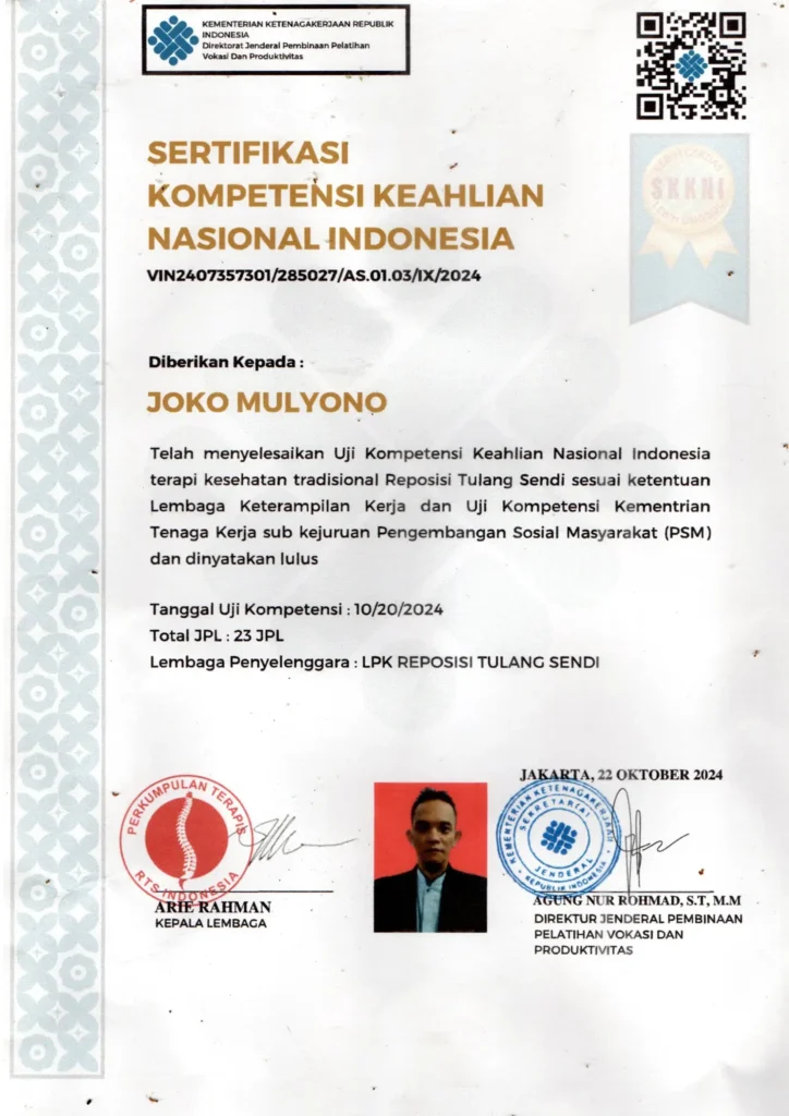 SKKNI Pijat Reposisi Tulang Sendi