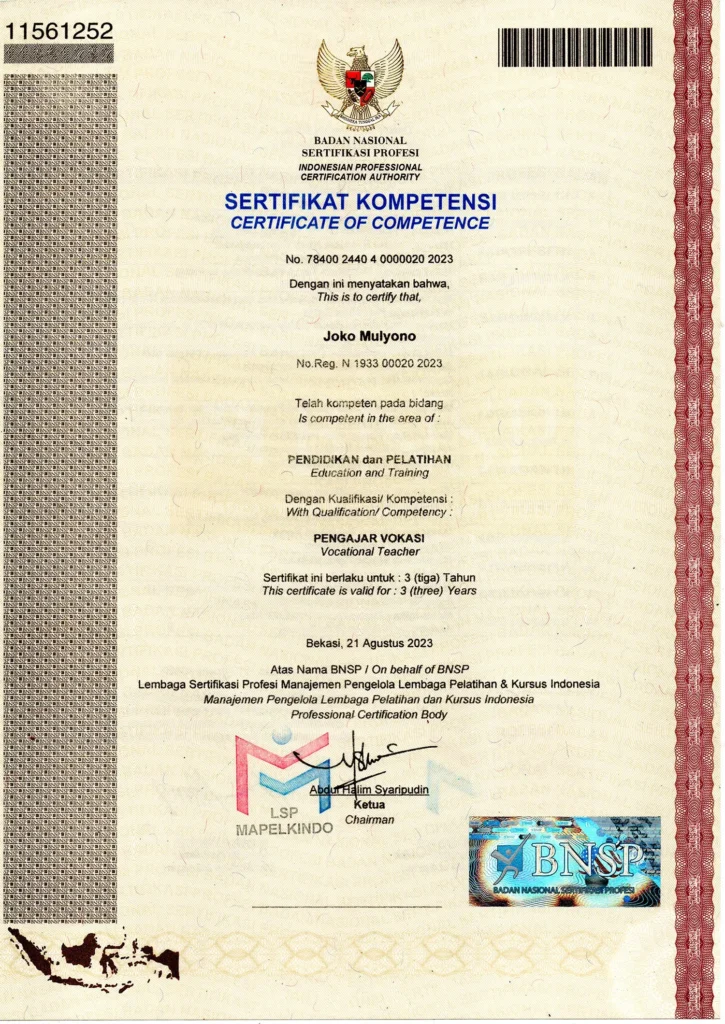 Sertifikat Instruktur BNSP